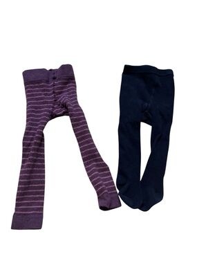 Kids Soft Knit Purple Striped & Navy Tights - Brand Unspecified